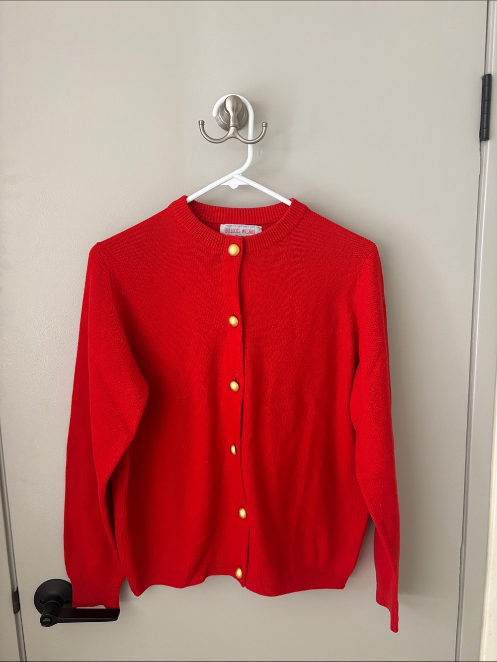 Ballantyne Cashmere Vibrant Red Button-Front Crewneck Cardigan
